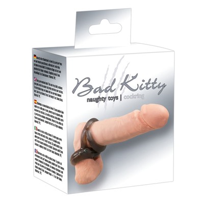 Черное эрекционное кольцо с петлёй для мошонки Bad Kitty