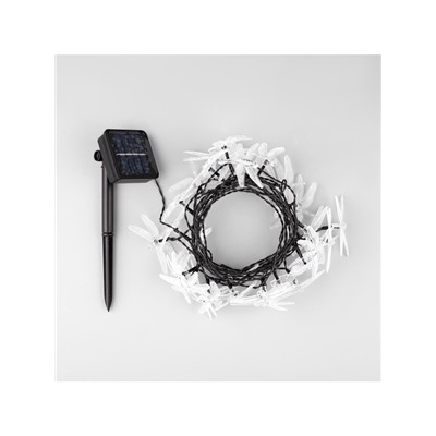 Гирлянда «Нить», 4.5 м, уличная, с насадками «Стрекоза», IP44, 30 LED, 2 режима, солнечная батарея, тёмная нить, свечение белое