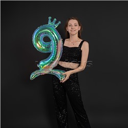 Шар (32''/81 см) Цифра, 9 Корона, на подставке, Хамелеон, Хамелеон, 1 шт. в уп.
