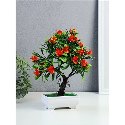 Бонсай искусственный в горшке «Деревце с тонкими листьями и цветами», 10×24 см, МИКС