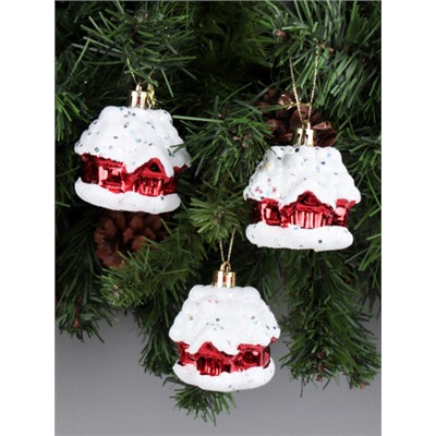 Новогоднее украшение Домик 3 штуки 6 см / WF-167 /уп 200/