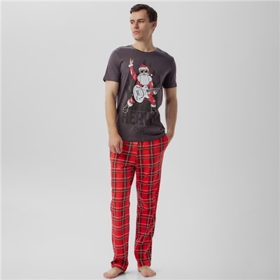 Пижама новогодняя мужская KAFTAN «Рок», размер 54, серая, красная