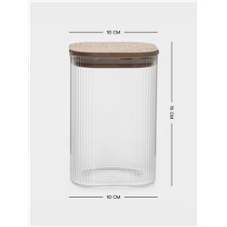 Банка для сыпучих BellaTenero «Эко. Квадрат». 1.3 л, 10×15 см с бамбуковой крышкой, стекло, прозрачная