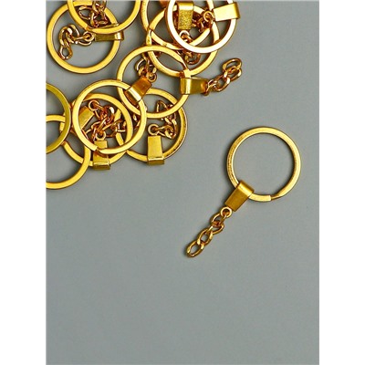 Основа для брелока: кольцо с плоским креплением, металл под золото, набор 12 шт., 3×6 см