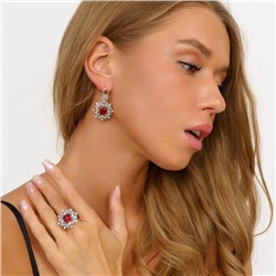 Комплект ювелирной бижутерии Итальянское золото (покрытие желтое 14к), серьги висячие и кольцо 17 р, покрытие позолота и посеребрение, вставка: фианиты, цвет: прозрачный и красный, арт. 213.041-17