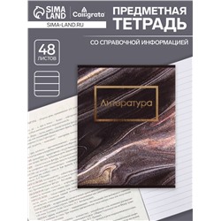 Тетрадь предметная, 48 листов в линейку, Calligrata, «Мрамор тёмный. Литература»