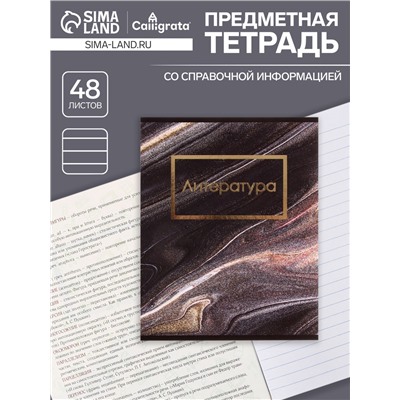 Тетрадь предметная, 48 листов в линейку, Calligrata, «Мрамор тёмный. Литература»