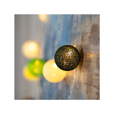 Гирлянда «Нить» 5 м с насадками «Клубки бело-зелёные», IP20, прозрачная нить, 20 LED, свечение тёплое белое, 220 В