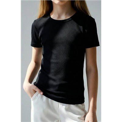 Футболка для девочки в рубчик из рибаны Happyfox