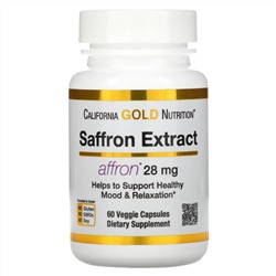 California Gold Nutrition, экстракт шафрана, с экстрактом Affron, 28 мг, 60 растительных капсул