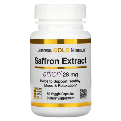 California Gold Nutrition, экстракт шафрана, с экстрактом Affron, 28 мг, 60 растительных капсул