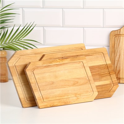 Набор досок разделочных Дарим Красиво «Ромб», 3 шт., 36×22×1.8 см, 32×20×1.8 см, 28×18×1.8 см, подставка, дерево
