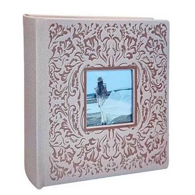 Фотоальбом 10х15 на 200 фото Делюкс бумажные листы, с окном "бежевый под замшу" FA-DL 200.008-1 Полином