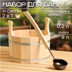 Набор для бани и сауны, 2 предмета: шайка, 9 л, черпак, 200 мл, «Добропаровъ»