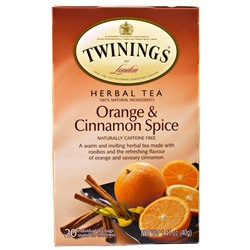 Twinings, травяной чай, апельсин и корица, без кофеина, 20 чайных пакетиков в индивидуальной упаковке, 40 г (1,41 унции)