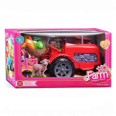 Трактор "Ферма" с фруктами и овощами, в коробке