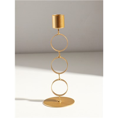 Подсвечник на 1 свечу «Три кольца», d=2.5 см, металл под золото, 7.5×7.5×21 см