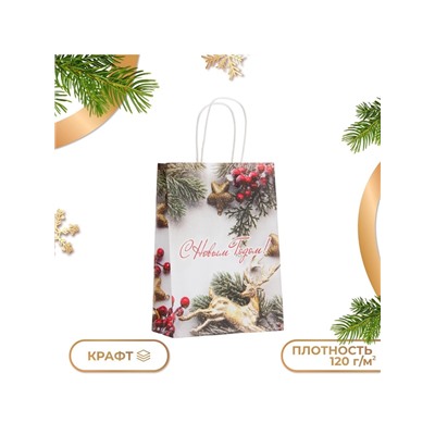 Пакет бумажный подарочный новогодний крафт «Новогоднее украшение» 18×8×25 см