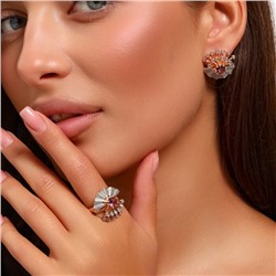 Комплект ювелирная бижутерия коллекция  "Дубай" серьги и кольцо 17 р, покрытие: позолота, вставка: фианит, цвет: фиолетовый и прозрачный, арт.313.111-17