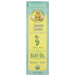 Badger Company, Calming Baby Oil, Chamomile & Calendula with Olive and Jojoba Oils, 4 fl oz (118 ml)