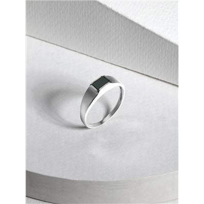 Печатка из серебра с фианитом родированная 925 пробы Пч-205р