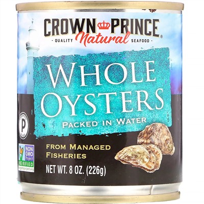 Crown Prince Natural, целые устрицы, в воде, 226 г (8 унций)
