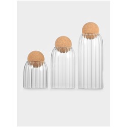 Банки для хранения сыпучих «Эко», 3 предмета: 400/700/1000 мл, с пробковой крышкой, стекло