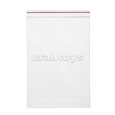 Пакет упаковочный с замком Zip Lock 200x300 мм, ПНД, 35 мкм, прозрачный, 50 шт в упаковке, с красной полосой на zip-застежке