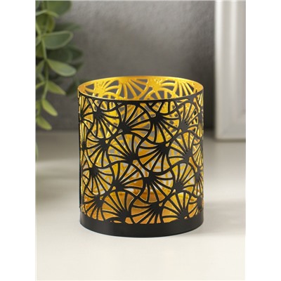 Металлический подсвечник «Цилиндр цветы», 7.5×7.5×8 см, чёрный с золотом