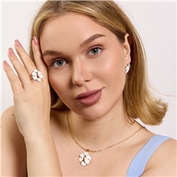 Комплект ювелирной бижутерии коллекция "Дубай" серьги, кулон и кольцо 20 р, покрытие позолота, вставка: эмаль, цвет: белый матовый, арт.313.346-20