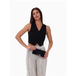 Сумка-клатч женская на магните, на длинной цепочке, чёрная