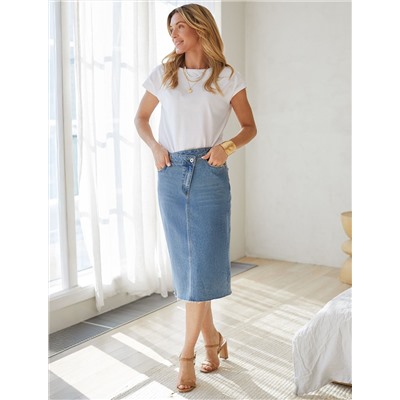 Юбка с ассиметричной застежкой из эластичного денима