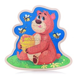 Фигурный пазл в рамке "Мишка и мёд" 40 детали. 3+
