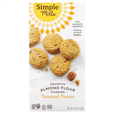 Simple Mills, От природы не содержит глютена, хрустящее обжаренное печенье с пеканом, 156 г