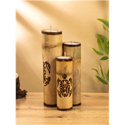 УЦЕНКА Свеча в бамбуке тройная «Экзотика» 13×15×30 см, 100 мл, цв. бежевый