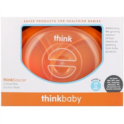 Think, Thinkbaby, Thinksaucer, Convertible Suction Plate, 6M to 99Y, Orange, 1 Convertible Suction Plate