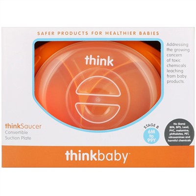 Think, Thinkbaby, Thinksaucer, Convertible Suction Plate, 6M to 99Y, Orange, 1 Convertible Suction Plate