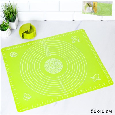 Силиконовый коврик 50х40 см и ролик для теста Набор 2 пр / GY-633-B /уп/ Зеленый ПРОМО АКЦИЯ 8 Марта