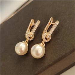 Серьги ювелирная бижутерия коллекция "Дубай" позолота с жемчугом, 37148, 215.226