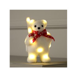 Светодиодная фигура «Медведь с посохом» 9×15×6 см, флок, батарейки CR2032×2 (не в комплекте), свечение тёплое белое