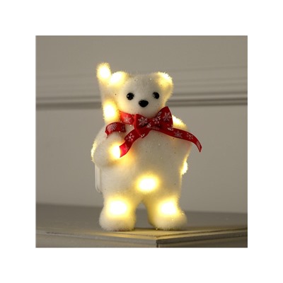 Светодиодная фигура «Медведь с посохом» 9×15×6 см, флок, батарейки CR2032×2 (не в комплекте), свечение тёплое белое