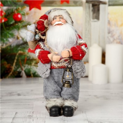 Дед Мороз под ёлку «Зимнее волшебство. Новогодняя игрушка в вязаном костюме. с фонарём», 30 см