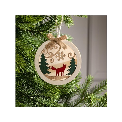 Ёлочная игрушка «Шар с лисёнком», 10×10×2 см, от батареек, свечение тёплое белое