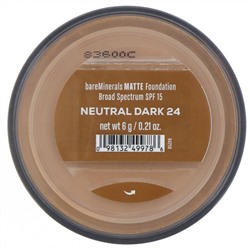 bareMinerals, Matte, тональная основа, SPF 15, оттенок «Нейтральный темный 24», 6 г
