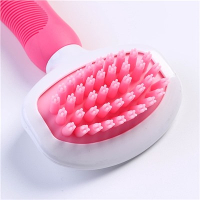 Щётка шерсти с удлиненными силиконовыми зубцами и массажным эффектом, 8×17, розовая