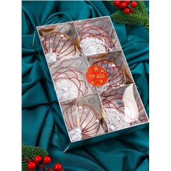 Ёлочные шары новогодние «Лирой», набор 6 шт., d=8 см, красно-белый