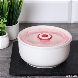 Контейнер салатник 400 мл крышка с клапаном / S-33-1 /уп 45/ Костяной фарфор