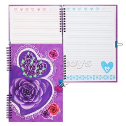 Подарочный блокнот 18,5 см * 27 см, замочек, 55 л., "Роза в сердце", фиолетовый