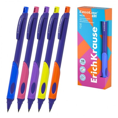 Авт. карандаш 2,0 мм "ErgoLine® Неон" с точилкой,НВ 63332 ErichKrause