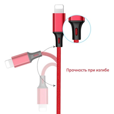 Кабель USB 3 в 1 для iOS + microUSB + type-С в тканой нейлоновой оплетке 1,2 метра